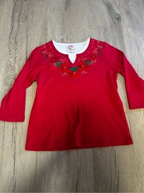 Women's Red Embroidered Holiday Top - St. John's Bay